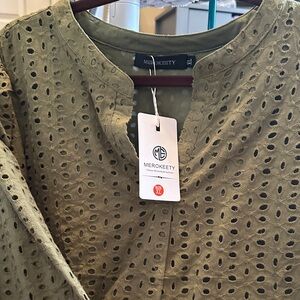 Merokeety Women's Olive Eyelet Blouse